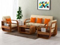 Sheesham Wood 5 Seater Sofa Set for Living Room | 5 Seater Sofa Set | Wooden Sofa Set | (3+1+1, Natural Teak Finish)