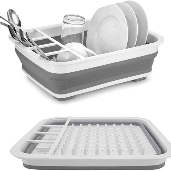 Silicone Collapsible Foldable Dish Drying Drainer Storage Kitchen Rack for Portable Travel Dinnerware Organizer ABS Plastic & Silicone(PP+TPE) & Dishwasher Safe