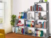 Simple Bookshelf/Multipurpose Rack/Children Bookcases/File Rack for Office/Storage Organizer/Cabinet Shelves for Bedroom Office Living Room (Grey,10 Layer) (Plastic)