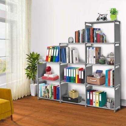 Simple Bookshelf/Multipurpose Rack/Children Bookcases/File Rack for Office/Storage Organizer/Cabinet Shelves for Bedroom Office Living Room (Grey,10 Layer) (Plastic)