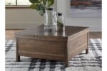 Solid Babool Wooden Lift Top Coffee Table | Center Table | Tea Table for Living Room, Bedroom, Hotel & Home, Brown Finish, (W91.44 x H46.0502 x D91.44 CM)
