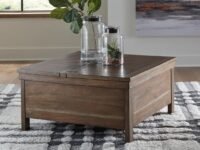 Solid Babool Wooden Lift Top Coffee Table | Center Table | Tea Table for Living Room, Bedroom, Hotel & Home, Brown Finish, (W91.44 x H46.0502 x D91.44 CM)