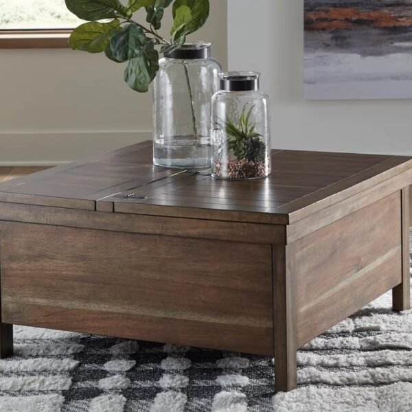 Solid Babool Wooden Lift Top Coffee Table | Center Table | Tea Table for Living Room, Bedroom, Hotel & Home, Brown Finish, (W91.44 x H46.0502 x D91.44 CM)