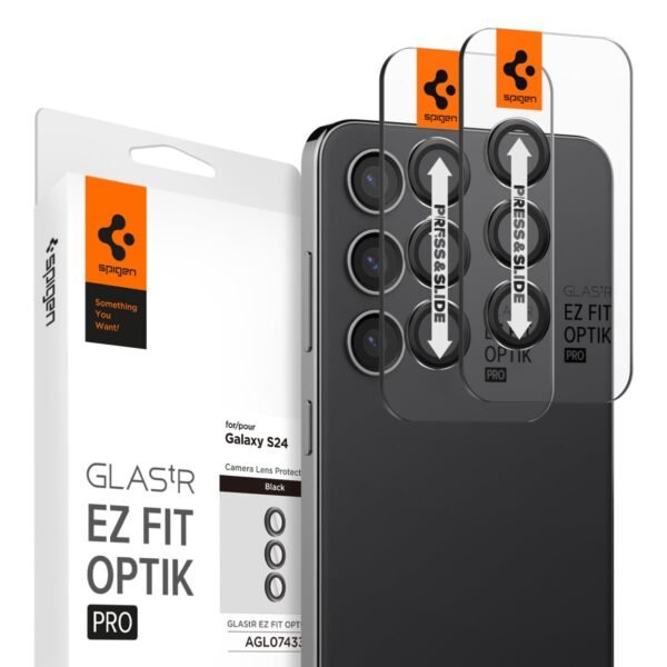 Spigen EZ Fit Optik Pro Tempered Glass Camera Lens Protector Guard for Galaxy S24 (Black) - 2 Pack