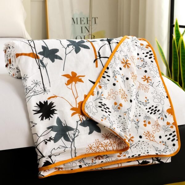 Story@Home Dohar Double Bed Cotton 100% | 150GSM 225 x240 cm Quilt AC Blanket for Summer | AC Comforter Double Bed | White & Yellow Floral Reversible Design Duvet | All-Season Blanket