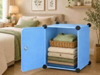 Sunderlook Plastic Wardrobe for Kids Clothes – Easy to Use Anti-Skid & Non-Slip Effective Professional, Plastic Cupboard for Kids, Foldable Almirah, Collapsible Wardrobe (Blue-U5, 6 + 2 Door)