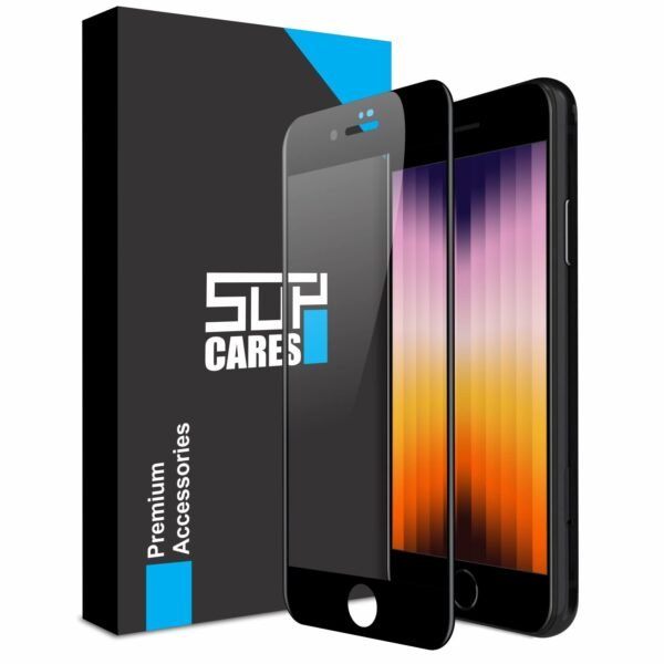 SupCares Tempered Glass for iPhone SE 2022, SE 2020, iPhone 7 and 8 (4.7 Inch) With Installation Kit | 9H Edge to Edge Screen Protector | Black