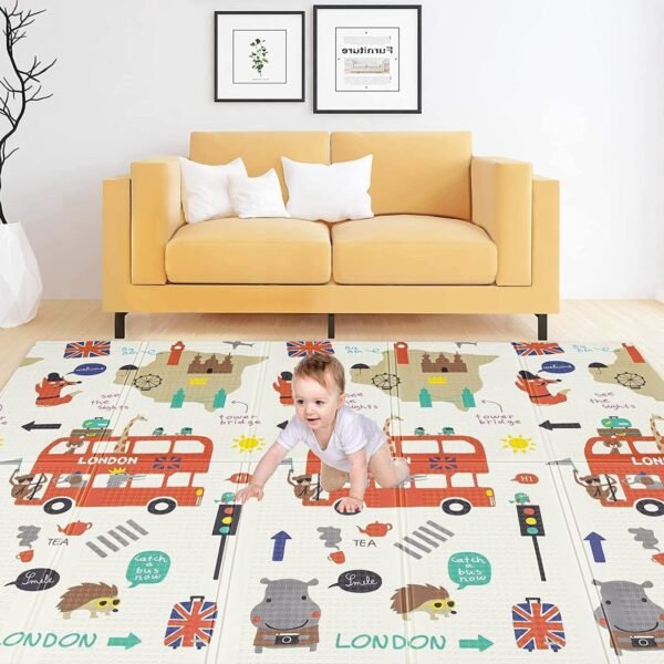 TARKAN Extra Large Reversible Baby Play Mat, BIS Safety Certified, BPA Free Foldable Foam Crawling Mat (6.5x5 ft, 6mm Thickness) London - Jungle