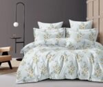 THE HOME STYLE Cotton Feel Glace Cotton Elastic Fitted Printed Queen Size Double Bed Bedsheet with 2 Pillow Cover Fits Upto 8 Inches Mattress, 300TC (60"x78", Floral Elegance), Multicolor