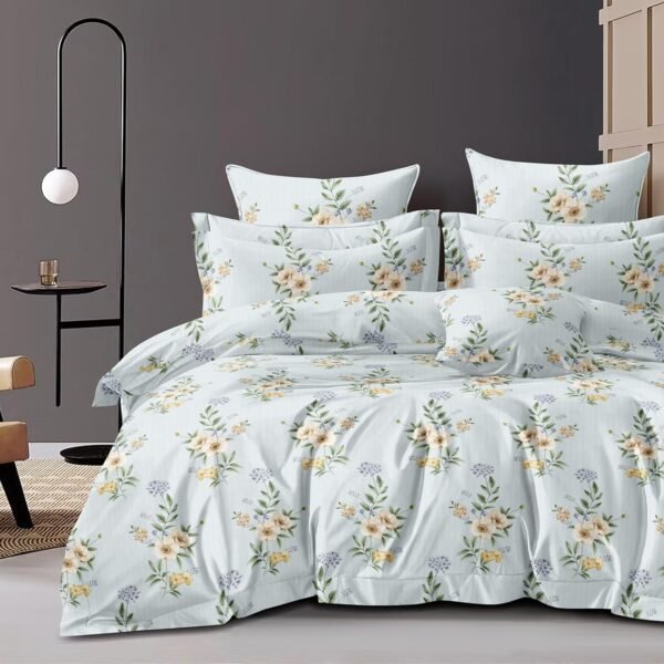 THE HOME STYLE Cotton Feel Glace Cotton Elastic Fitted Printed Queen Size Double Bed Bedsheet with 2 Pillow Cover Fits Upto 8 Inches Mattress, 300TC (60"x78", Floral Elegance), Multicolor