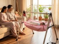 TINYTYKE Automatic Cradle for Baby - Electric Swing Cradle with Adjustable Speed - Semi-Foldable Frame with Pink Cloth and Mosquito Net - Palna/Jhula 0 to 3 Years - Carry Upto 20kgs