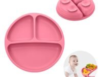 TONY STARK Baby Suction Plates for Baby Feeding with 4 Strong Suction Cups, Silicone Toddler Plates with Deep Divided for Kids to Feed Themselves, Dish Washer & Micro-Wave Oven Safe (Pink)