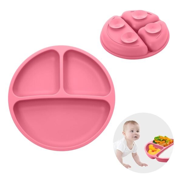 TONY STARK Baby Suction Plates for Baby Feeding with 4 Strong Suction Cups, Silicone Toddler Plates with Deep Divided for Kids to Feed Themselves, Dish Washer & Micro-Wave Oven Safe (Pink)