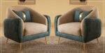 T&T Co. Luxury Prestigious Versatile Italy with SS Legs Lounge Chair Royal Armchair Stylish Single Seater Sofa Set Accent Chair Living Room Lounge Bedroom (Set of 2 Chairs, Green with Brown)