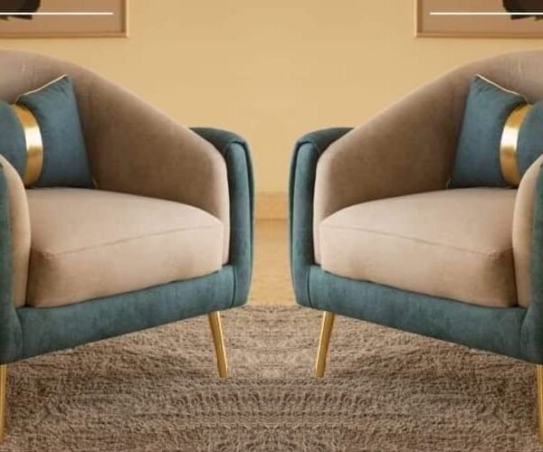 T&T Co. Luxury Prestigious Versatile Italy with SS Legs Lounge Chair Royal Armchair Stylish Single Seater Sofa Set Accent Chair Living Room Lounge Bedroom (Set of 2 Chairs, Green with Brown)