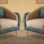 T&T Co. Luxury Prestigious Versatile Italy with SS Legs Lounge Chair Royal Armchair Stylish Single Seater Sofa Set Accent Chair Living Room Lounge Bedroom (Set of 2 Chairs, Green with Brown)