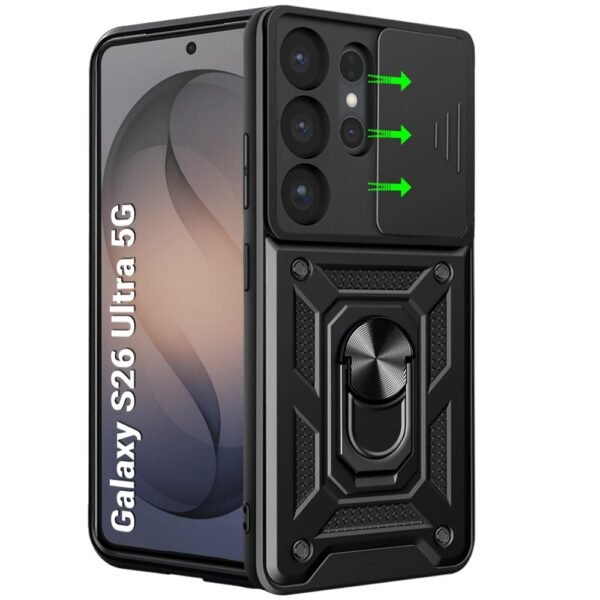 TheGiftKart Back Cover Case for Samsung S26 Ultra 5G | Armor Bumper Case with Sliding Camera Cover, Kickstand & Ring Holder | 360 Degree Protection Back Cover for Samsung S26 Ultra (PC & TPU, Black)