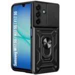 TheGiftKart Tough Armor Bumper Back Cover Case for Samsung Galaxy M17 5G / A17 5G / F17 5G | Sliding Camera Cover, Kickstand & Ring Holder | 360 Degree Protection Back Cover Case (PC & TPU, Black)