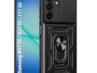 TheGiftKart Tough Armor Bumper Back Cover Case for Samsung Galaxy M17 5G / A17 5G / F17 5G | Sliding Camera Cover, Kickstand & Ring Holder | 360 Degree Protection Back Cover Case (PC & TPU, Black)