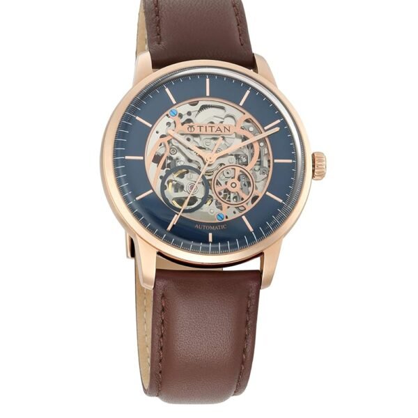 Titan Automatics Blue Dial Automatic Leather Strap Watch for Men-NS90110WL02