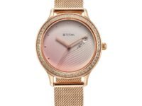 Titan Purple Glam It Up Quartz Analog with Date Pink Dial Rose Gold Stainless Steel Strap Watch for Women - NT2634WM05