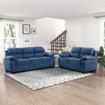 Torque - Jett Plush Premium 3+2 Seater Sofa Set (Blue) | Sectional Sofa 5 Seater 3 Plus 2 | 5 Seater Fabric Sofa for Living Room Office | 1 Year Warranty