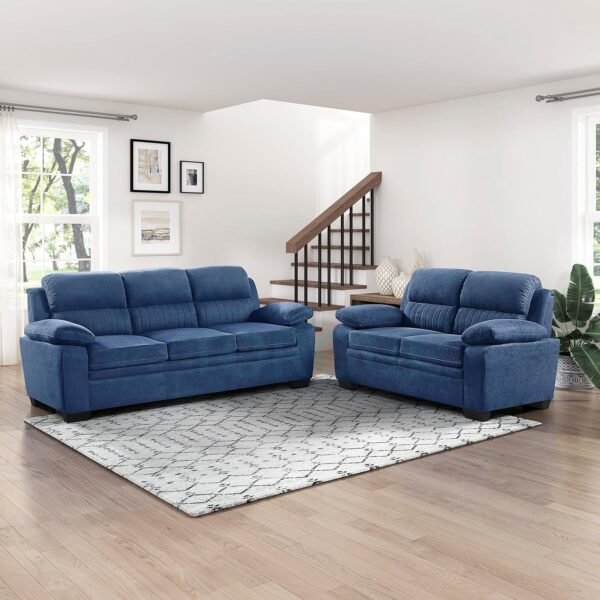 Torque - Jett Plush Premium 3+2 Seater Sofa Set (Blue) | Sectional Sofa 5 Seater 3 Plus 2 | 5 Seater Fabric Sofa for Living Room Office | 1 Year Warranty
