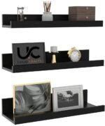 UHUD CRAFTS Floating Engineered Wood Wall Shelf, Wall Mounted Storage Shelf for Home Decoration Items Set of 3 for Living Room, Office, Bedroom, Bathroom for Showcase Decor Items - Black