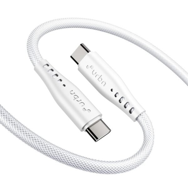 URBN Flow Cord 65W Super Fast Charging Cable | Type C to C | Supports Apple Car Play & Android Auto| Super Fast Charging and Data Transfer | Nylon Mesh Braided 1.5 Meter | 6 Months Warranty (White)