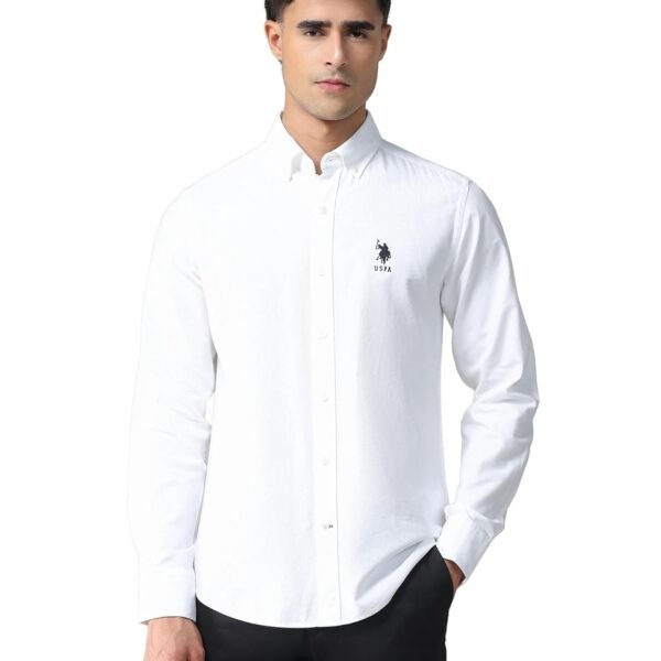 U.S. POLO ASSN. Solid Cotton Shirt for Men - Slim Fit, Spread Collar Mens Casual Shirts