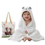 Ultra-Soft Baby Hooded Towel – Coral Velvet Wrap Your Little One in Softness and Joy, Hypoallergenic & Super Absorbent Bath Wrap for Newborns & Toddlers | Cute Animal Design (0–5 Years)(White)