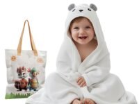 Ultra-Soft Baby Hooded Towel – Coral Velvet Wrap Your Little One in Softness and Joy, Hypoallergenic & Super Absorbent Bath Wrap for Newborns & Toddlers | Cute Animal Design (0–5 Years)(White)