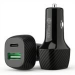 Unigen Dual Port Car Charger (75W) (USB-C PD + USB QC 3.0), Compact Metal Car Charging Adapter Compatible with iPhone, Android Smartphones, Earbuds, Smartwatch & Power Bank (Black)