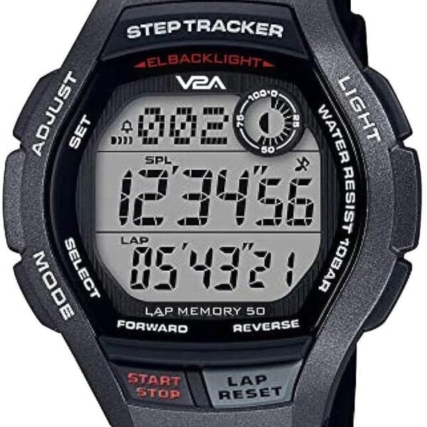V2A STEPO 50 Lap Memory 5ATM Waterproof Unisex Fitness Sports Watch with Step Counter Stop Watch and Countdown Timer (Black-Grey)