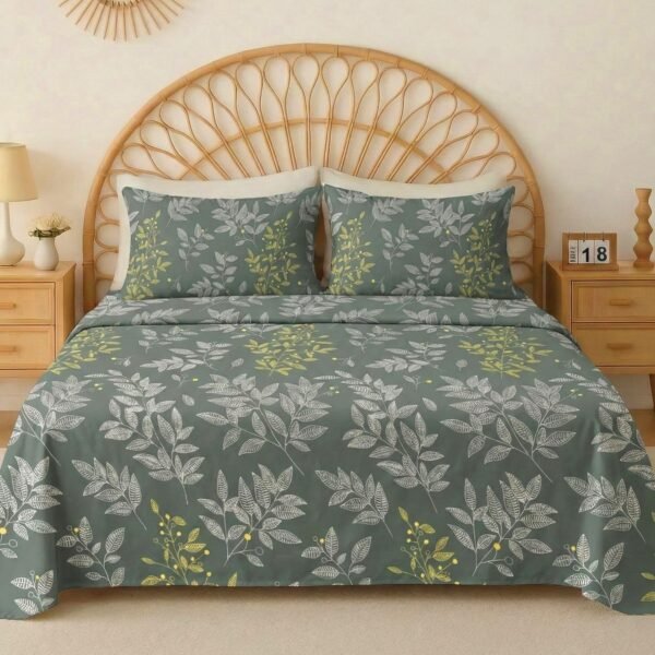 VAS COLLECTIONS Cloud Cotton Double Bedsheet 180 TC | Soft & Breathable Cotton Bedding Set with 2 Pillow Covers | Elegant Floral Printed Bed Sheet for Bedroom & Home | 90 x 90 Inches (Botanical Sage)