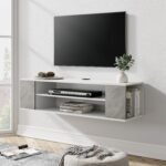 WAMPAT White Floating TV Stand Wall Mounted, Floating TV Shelf Entertainment Center Media Console TV Cabinet Wood Storage Hutch Under TV for Living Room,Grey White,39.4 Inch