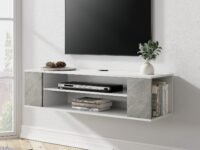 WAMPAT White Floating TV Stand Wall Mounted, Floating TV Shelf Entertainment Center Media Console TV Cabinet Wood Storage Hutch Under TV for Living Room,Grey White,39.4 Inch