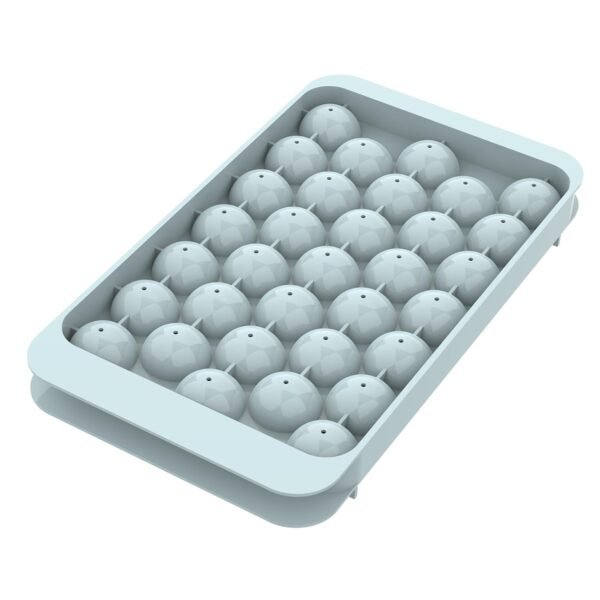 WIBIMEN Plastic Ice Cube Tray For Freezer With Lid, 1"X33 Round Ice Cube Mold, Small Circle Ice Cube Tray Making Sphere Ice Chilling Cocktail Tea Coffee (One Ice Tray, Blue)