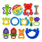 WISHKEY Plastic Colorful Non Toxic BPA Free Shake & Grab Rattles and Soothing Teethers for Babies & Infants, Early Age Toys for Kids (Pack of 13, Multicolor)