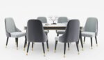 WOODEN SPACE 6-Seater Wooden Dining Table Set | Nano Composite Marble Top | Solid Wood Base | Modern Dining Room Furniture with 6 Chairs (Gray)