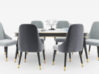 WOODEN SPACE 6-Seater Wooden Dining Table Set | Nano Composite Marble Top | Solid Wood Base | Modern Dining Room Furniture with 6 Chairs (Gray)