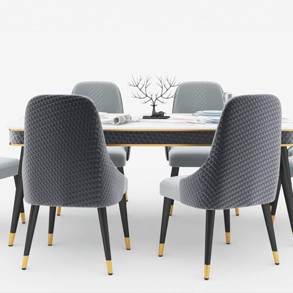 WOODEN SPACE 6-Seater Wooden Dining Table Set | Nano Composite Marble Top | Solid Wood Base | Modern Dining Room Furniture with 6 Chairs (Gray)