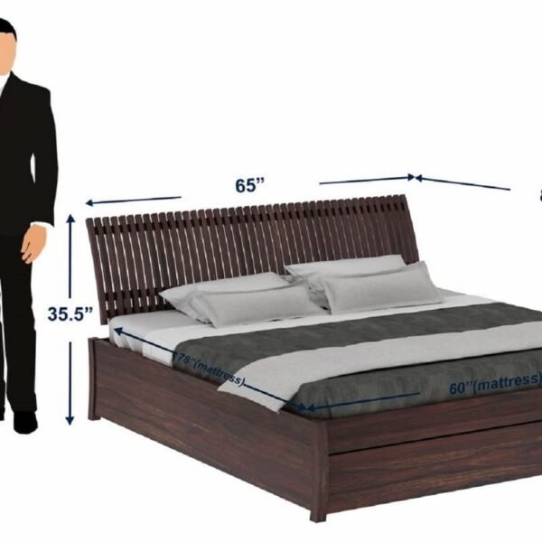 WOODLAB Furniture Solid Sheesham Wood Queen Size Bed with 1 Drawer Storage Wooden Double Bed Furniture Palang for Bedroom Living Room Home (Walnut Finish)