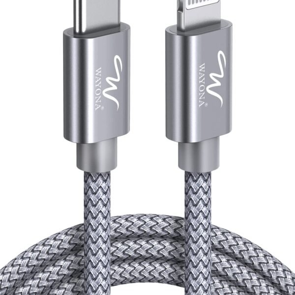 Wayona Type C To Lightning MFI Certified 20W Fast Charging Nylon Braided USB CableC Cable For iPhone 14,14 Pro,14 Pro Max, iPhone 13 Series,12,12 Pro,11,11 Pro Max iPhone 12 Mini, X, 8 (2M, Grey)