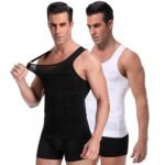 Wearslim Men Compression Shirt For Workout Vest Abs Abdomen Slim Body Shaper Undershirt Slimming Shirt to Hide Gynecomastia Stretchable Tummy Tucker Vest - Pack of 2 - (Black & White)