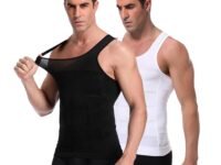Wearslim Men Compression Shirt For Workout Vest Abs Abdomen Slim Body Shaper Undershirt Slimming Shirt to Hide Gynecomastia Stretchable Tummy Tucker Vest - Pack of 2 - (Black & White)