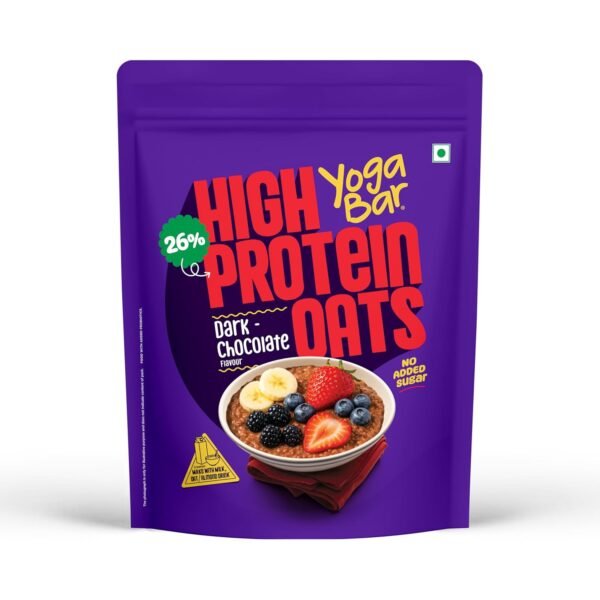 Yogabar 26g High Protein Oats 1kg , Dark Chocolate - Breakfast Cereal with Wholegrains, 26% Protein & No added sugar - Oats High Protein for Gym - Premium Protein Blend with Whey Protein Powder - with Goodness of Chia, Sunflower & Pumpkin Seeds & Probiotics for Absorption