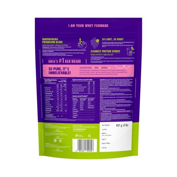 Yogabar Pro Clean Whey Protein Concentrate | Chocolate Flavour with Zero Calorie Sweetener | 25g Protein per Serving | ProAbsorb Blend | 907g Pack of 2