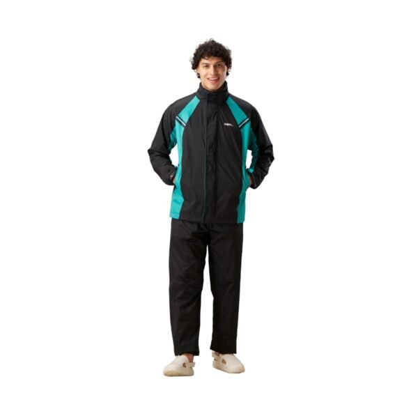 ZEEL Rain Coat for Men Waterproof for Bike Riders with Adjustable Hood Along with Inner Pockets,Waterproof Raincoat with Polyester Jacket,Pants and Waterproof Drawstring Bag (JS508_EJS511)