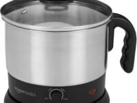 amazon basics Electric Multipurpose Kettle | for boiling Water, Eggs | Making Tea, Coffee| Stainless Steel Body with Automatic Shut-off | 18.3L x 15.7W x 19.1H cm | 1.2 L | 220 Volts | Silver, Black